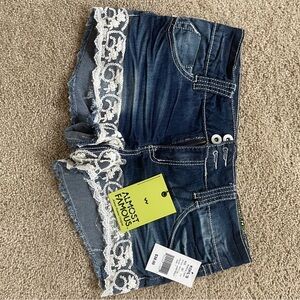 Almost Famous Blue Denim Shorts with White Lace